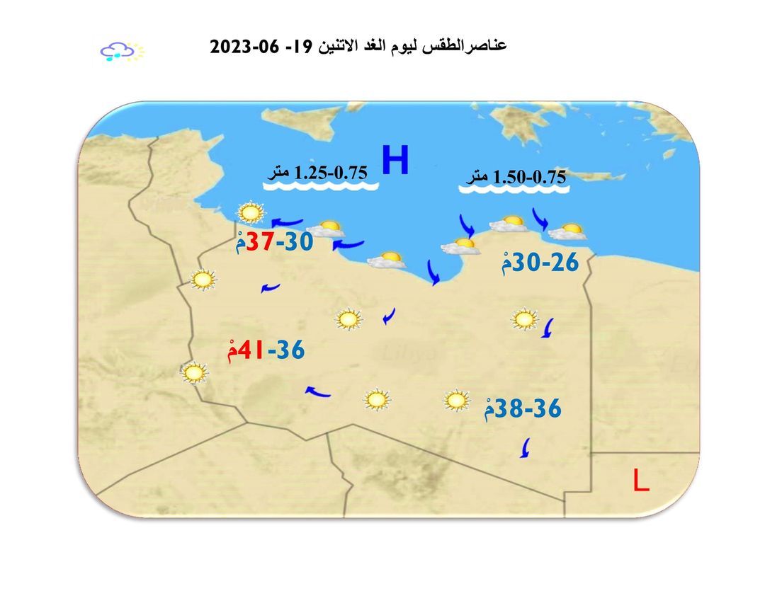 النشرة الجوية ليوم الأحد الموافق 18 – 06 – 2023 الصادرة عن المركز الوطني للأرصاد الجوية