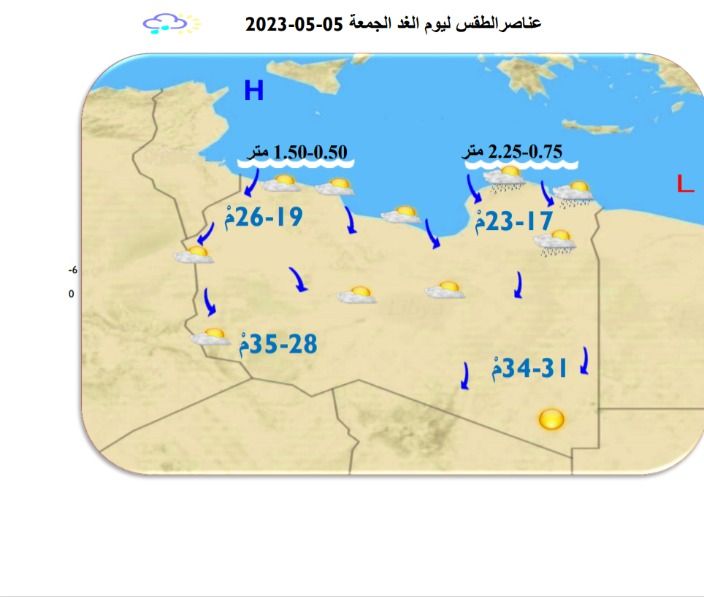 النشرة الجوية ليوم الخميس الموافق 04– 05 – 2023 الصادرة عن المركز الوطني للأرصاد الجوية