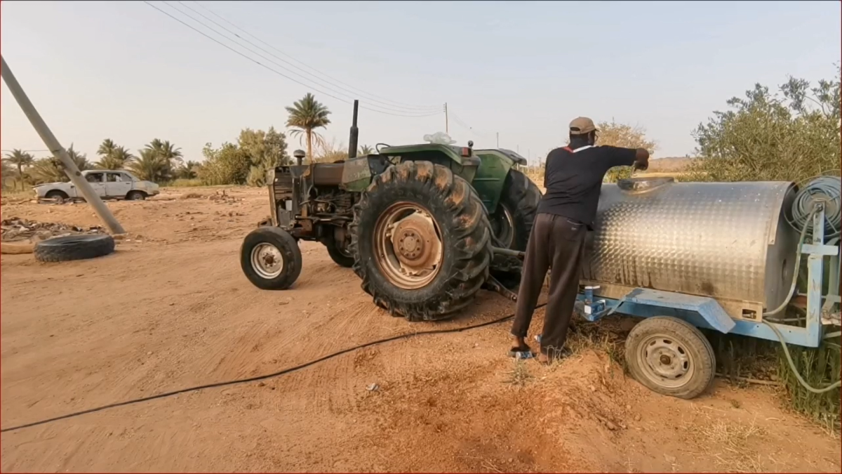 محاولات بسيطة للمزارعين بوادي الآجال للقضاء على آفة حلم الغبار التي تصيب أشجار النخيل