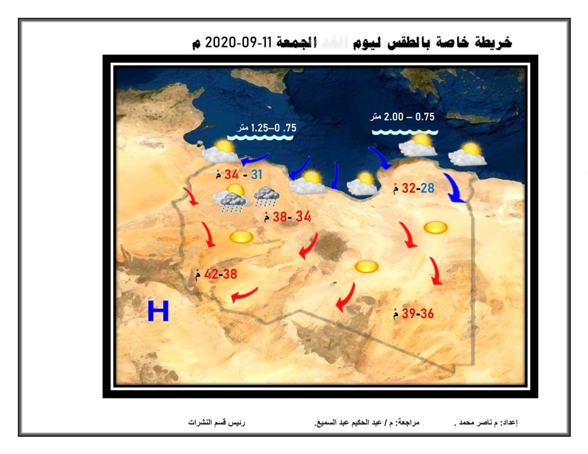 النشرة الجوية ليومي الجمعة والسبت الموافق 11/12 – 09 – 2020 الصادرة عن المركز الوطني للأرصاد الجوية