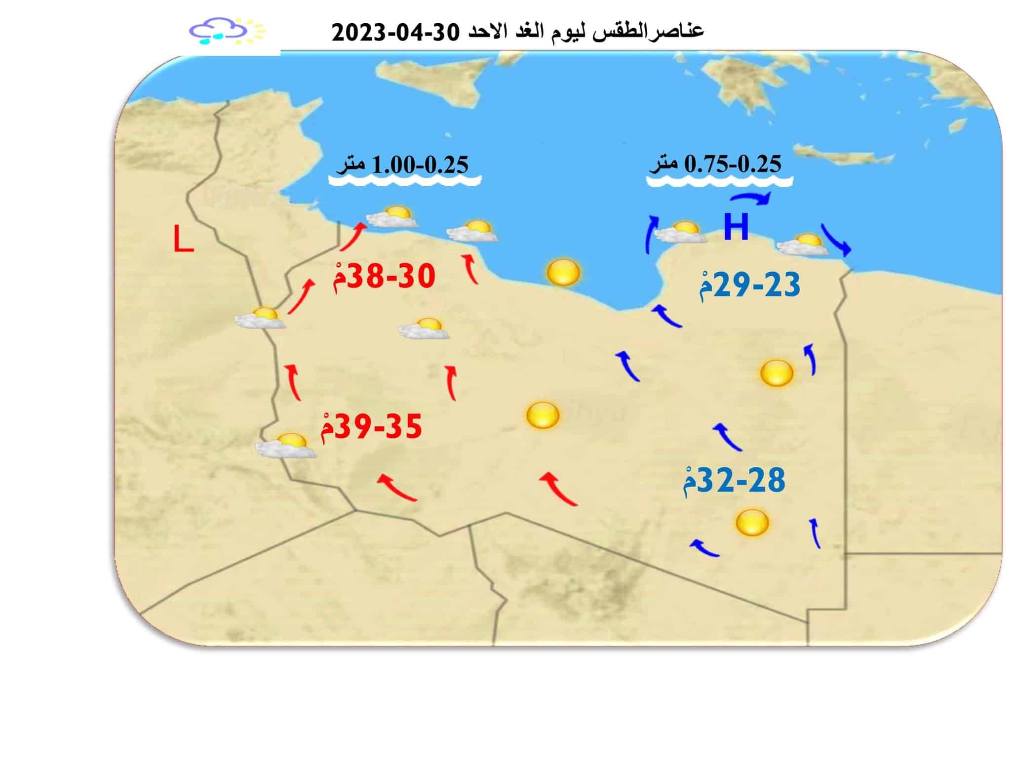 النشرة الجوية ليوم السبت الموافق 29– 04 – 2023 الصادرة عن المركز الوطني للأرصاد الجوية