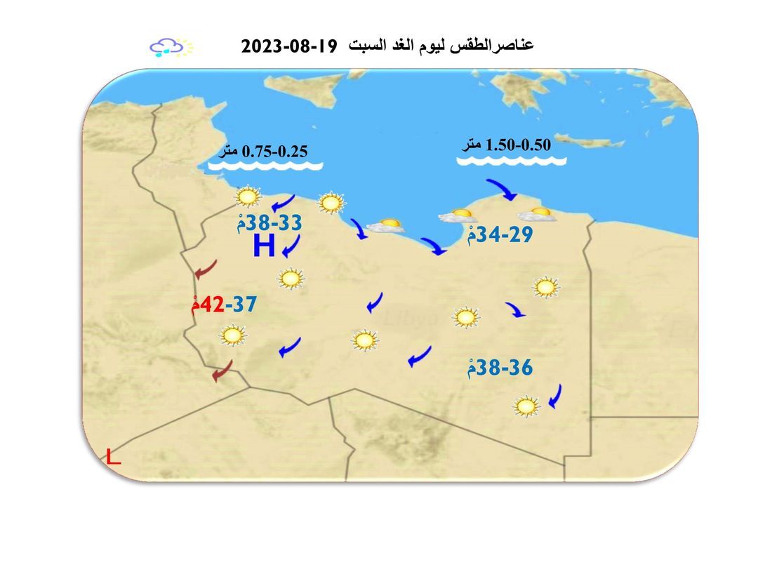 النشرة الجوية ليوم الجمعة الموافق 18 – 08 – 2023 الصادرة عن المركز الوطني للأرصاد الجوية