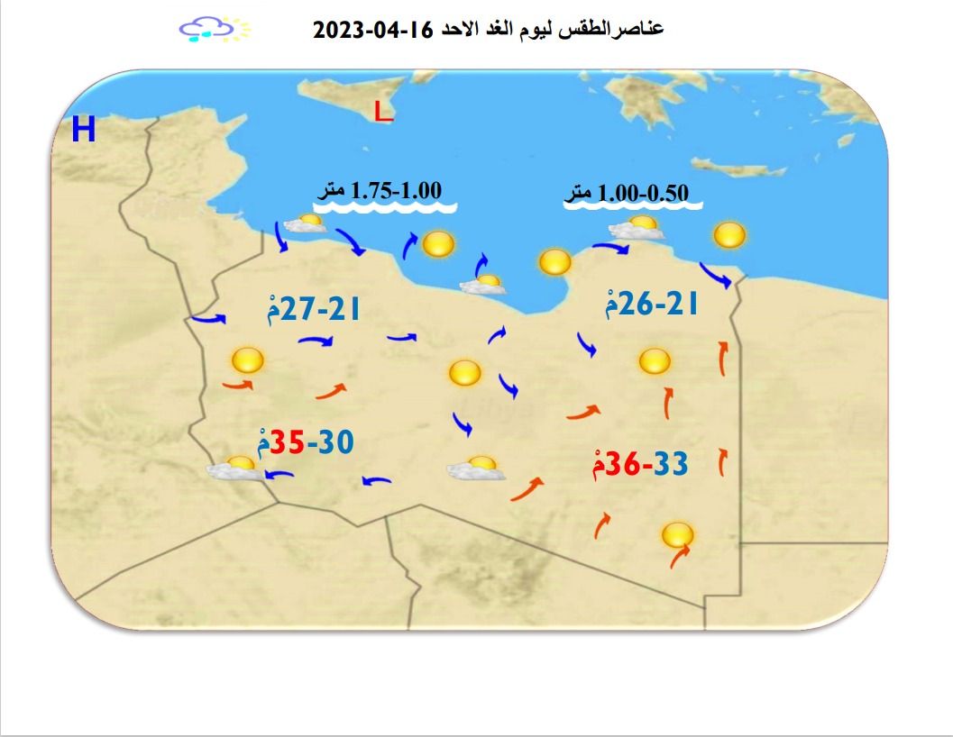 النشرة الجوية ليوم السبت الموافق 15– 04 – 2023 الصادرة عن المركز الوطني للأرصاد الجوية