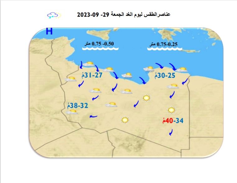 النشرة الجوية ليوم الخميس الموافق 28 – 09 – 2023 الصادرة عن المركز الوطني للأرصاد الجوية