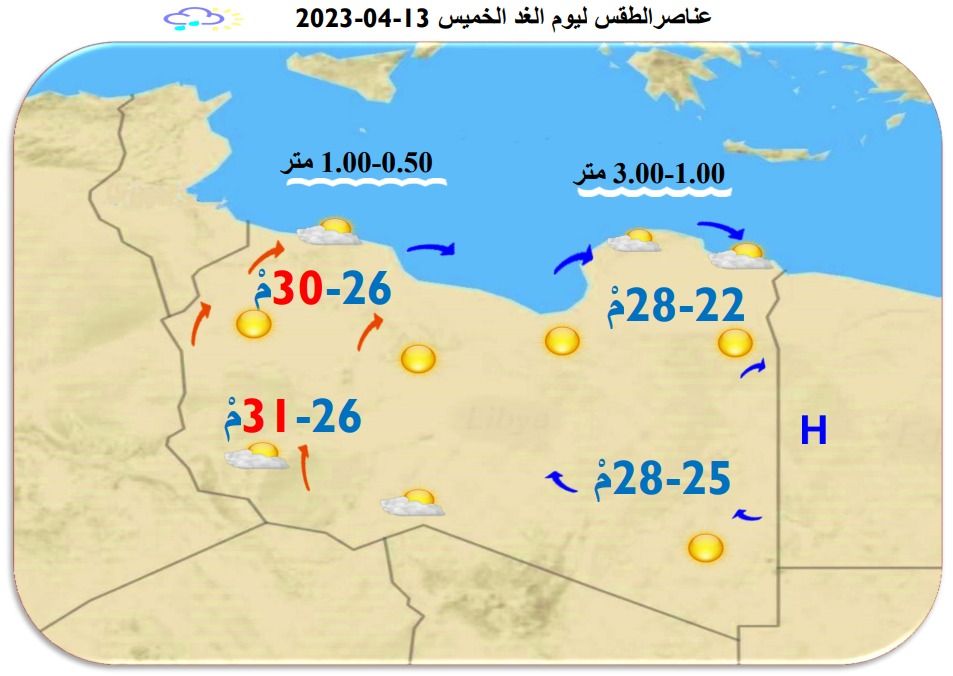 النشرة الجوية ليوم الأربعاء الموافق 12– 04 – 2023 الصادرة عن المركز الوطني للأرصاد الجوية