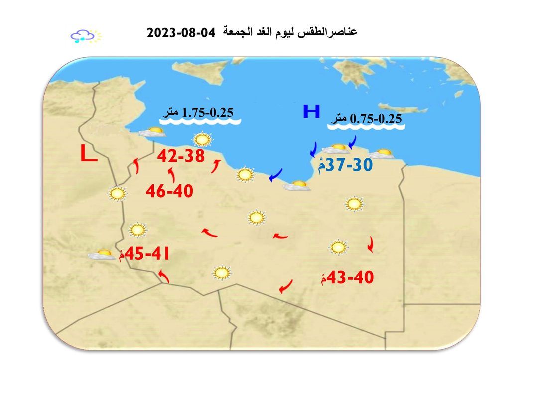 النشرة الجوية ليوم الخميس الموافق 03 – 08 – 2023 الصادرة عن المركز الوطني للأرصاد الجوية