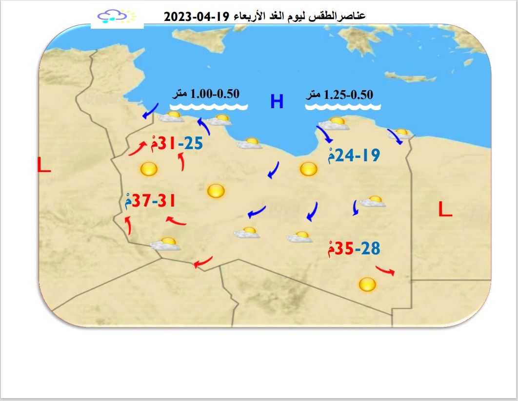 النشرة الجوية ليوم الثلاثاء الموافق 18– 04 – 2023 الصادرة عن المركز الوطني للأرصاد الجوية