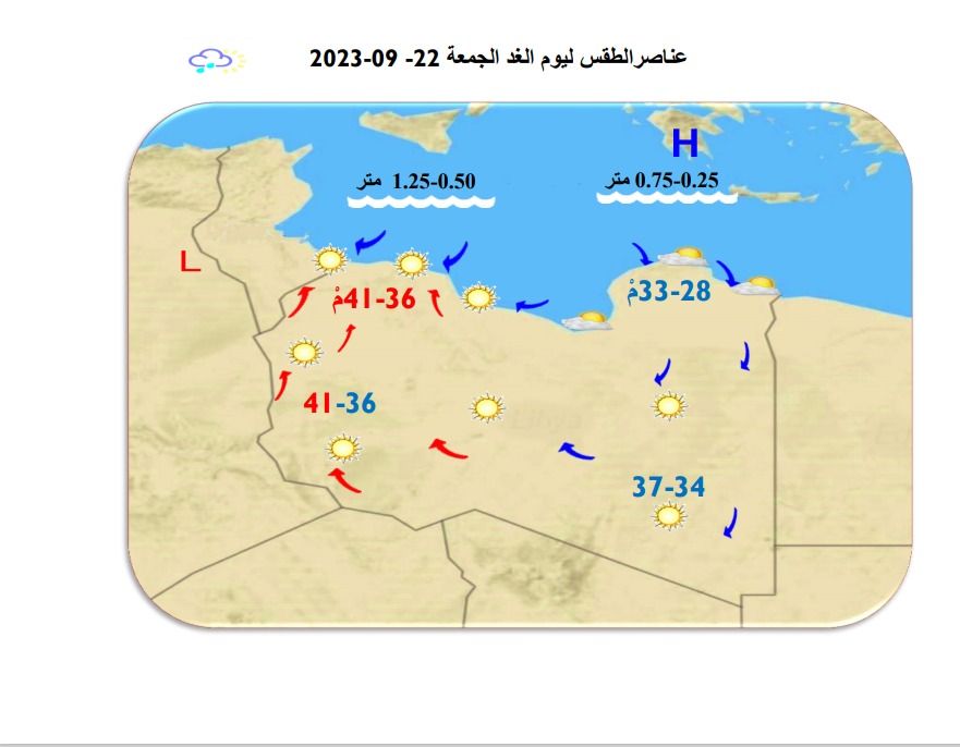 النشرة الجوية ليوم الخميس الموافق 21 – 09 – 2023 الصادرة عن المركز الوطني للأرصاد الجوية