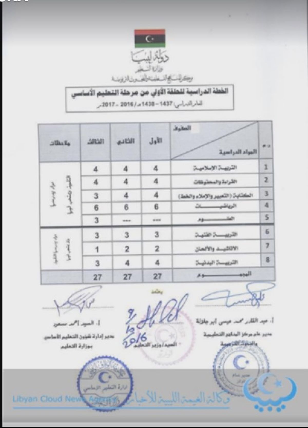 الخطة الدراسية للموسم الدراسي 16-2017.