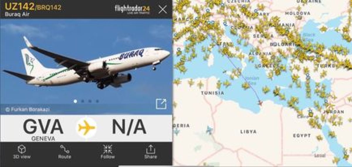 طائرة لشركة البراق تقلع في رحلة مباشرة من مطار معيتيقة إلى جنيف