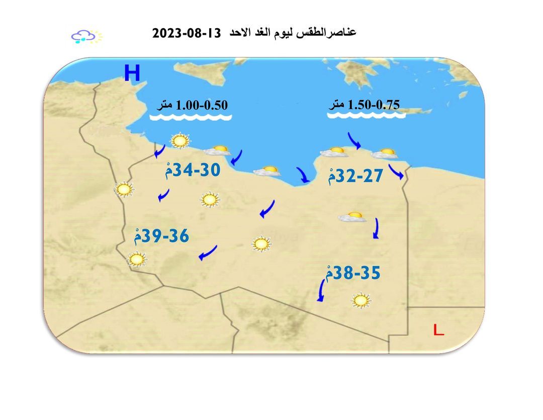 النشرة الجوية ليوم السبت الموافق 12 – 08 – 2023 الصادرة عن المركز الوطني للأرصاد الجوية