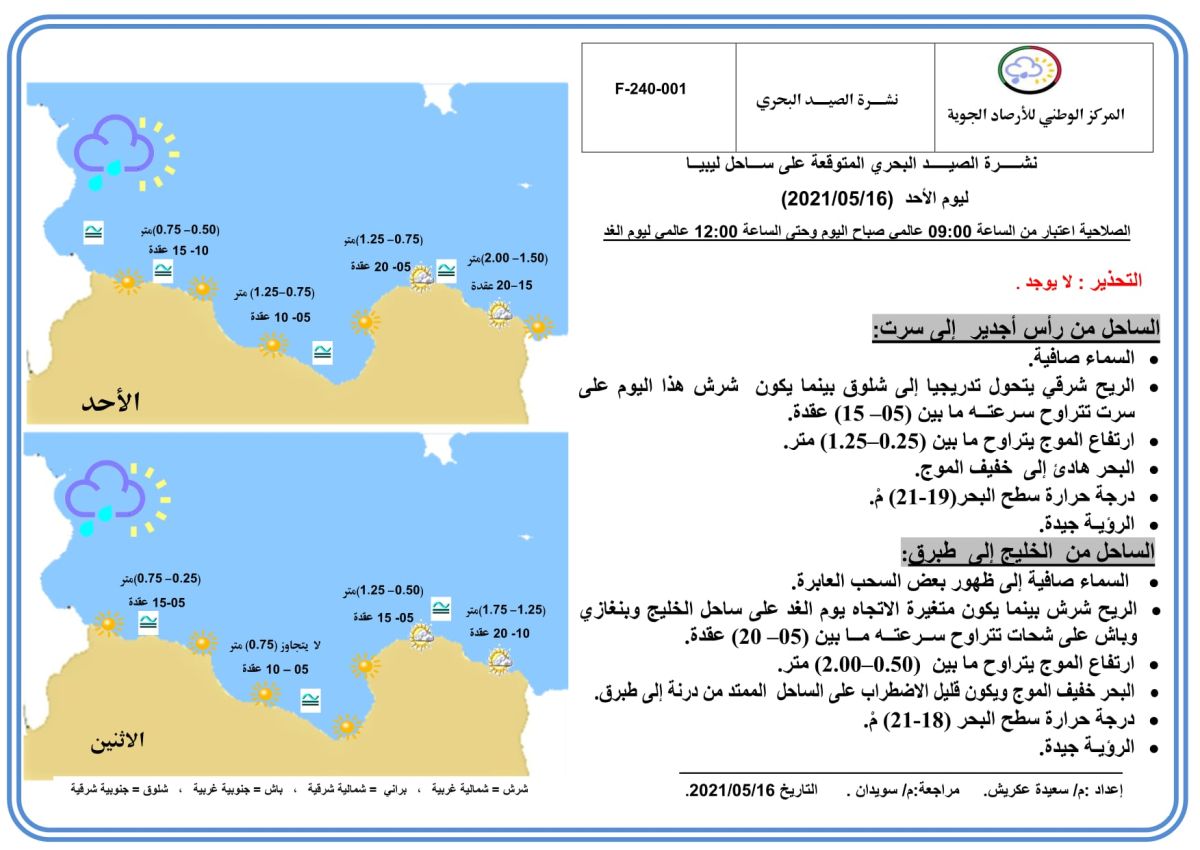 النشرة الجوية ليوم الأحد الموافق 16 – 05 – 2021 الصادرة عن المركز الوطني للأرصاد الجوية