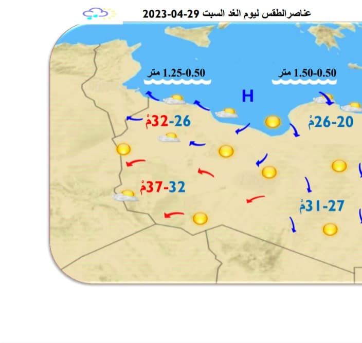 النشرة الجوية ليوم الجمعة الموافق 28– 04 – 2023 الصادرة عن المركز الوطني للأرصاد الجوية