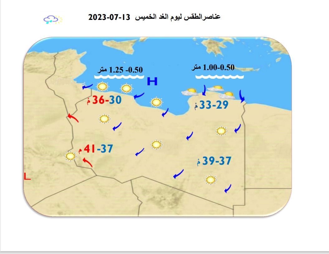 النشرة الجوية ليوم الأربعاء الموافق 12 – 07 – 2023 الصادرة عن المركز الوطني للأرصاد الجوية