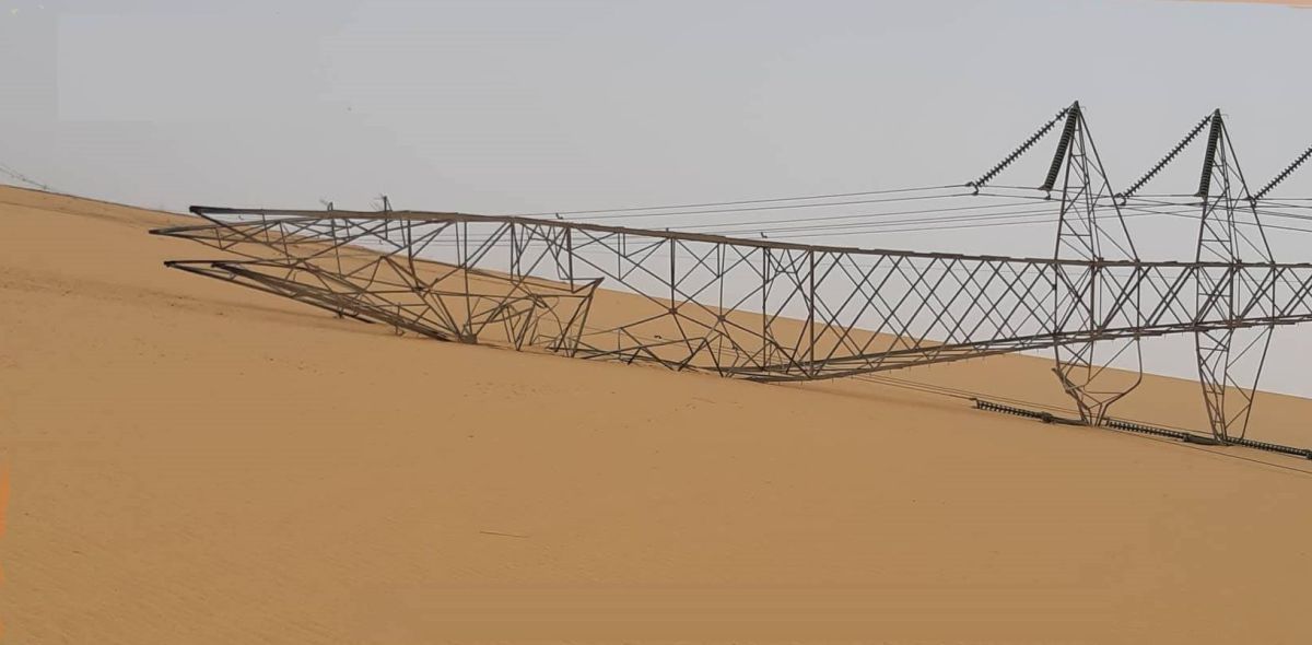 سقوط أربعة ابراج كهرباء مابين الجفرة وسبها بسبب سوء الأحوال الجوية