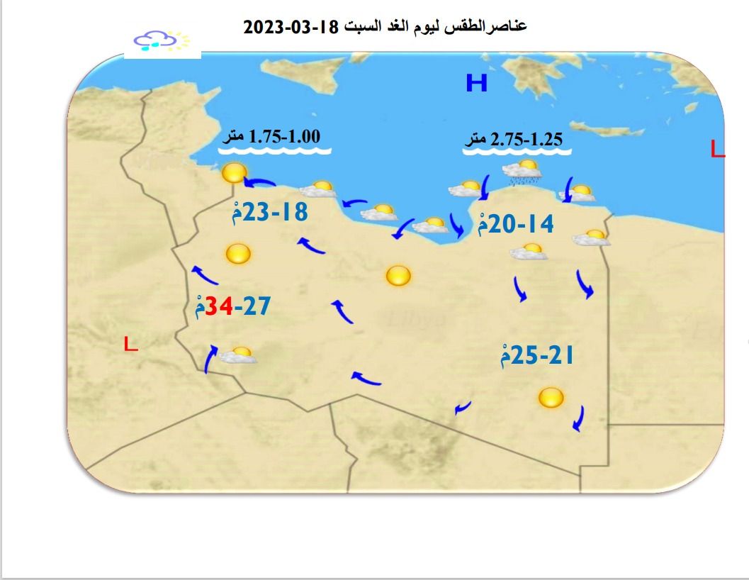 النشرة الجوية ليوم الجمعة الموافق 17– 03 – 2023 الصادرة عن المركز الوطني للأرصاد الجوية