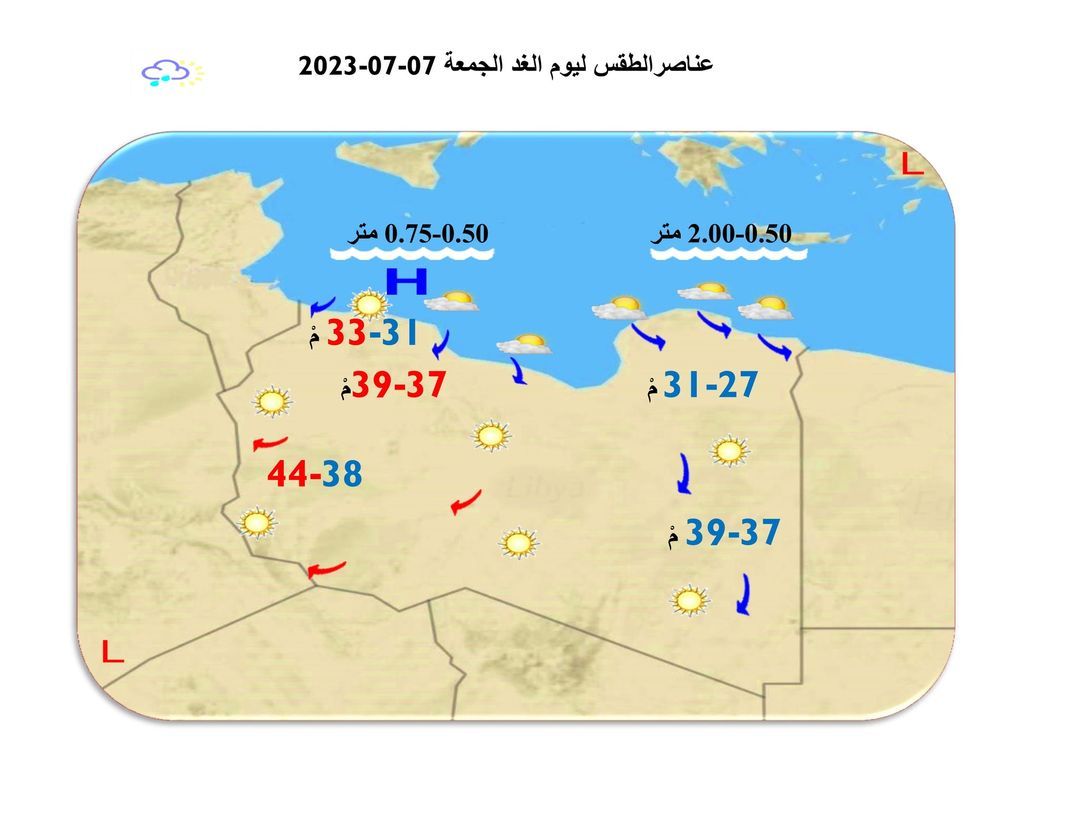 النشرة الجوية ليوم الخميس الموافق 06 – 07 – 2023 الصادرة عن المركز الوطني للأرصاد الجوية