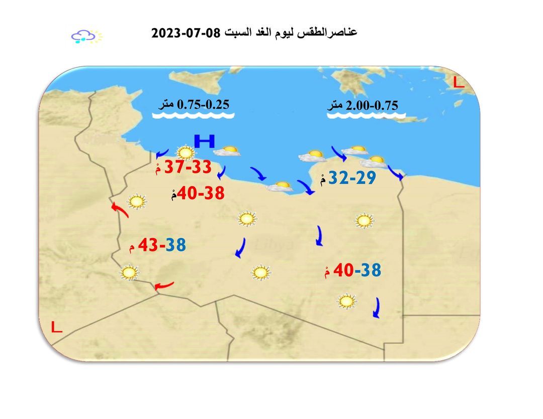 النشرة الجوية ليوم الجمعة الموافق 07 – 07 – 2023 الصادرة عن المركز الوطني للأرصاد الجوية