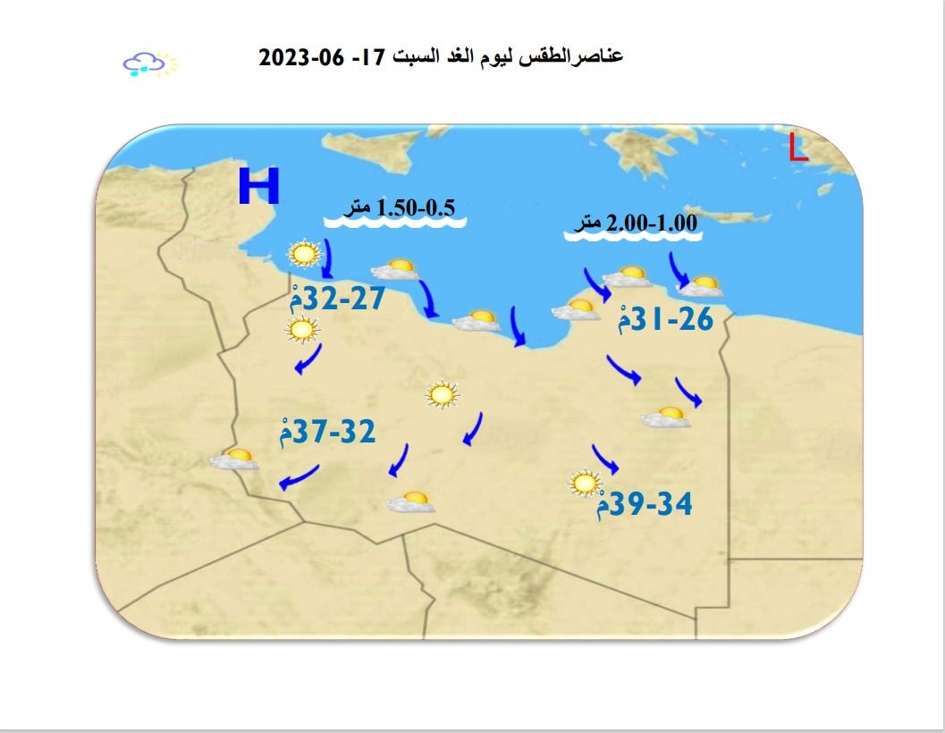 النشرة الجوية ليوم الجمعة الموافق 16 – 06 – 2023 الصادرة عن المركز الوطني للأرصاد الجوية