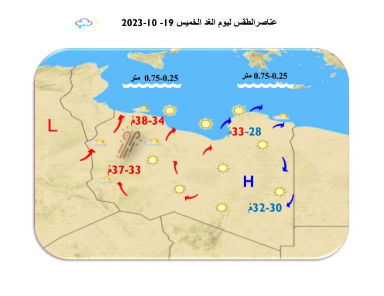 النشرة الجوية ليوم الأربعاء الموافق 18 – 10 – 2023 الصادرة عن المركز الوطني للأرصاد الجوية